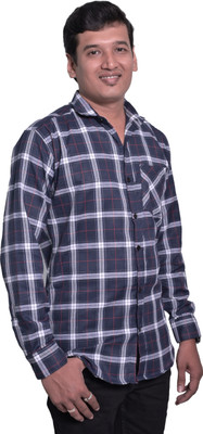 FLY FREE Men Checkered Casual Dark Blue, Red, White Shirt
