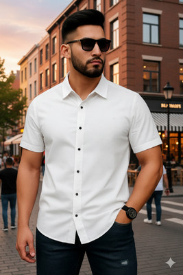 Manav Men Solid Casual White Shirt