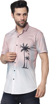 Qugue Men Printed Casual Pink Shirt