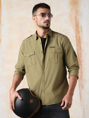 High Star Men Solid Casual Khaki Shirt