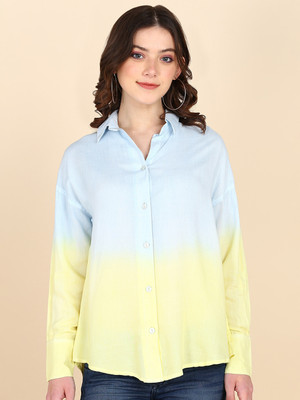 METRONAUT Women Self Design Casual Blue, Yellow Shirt