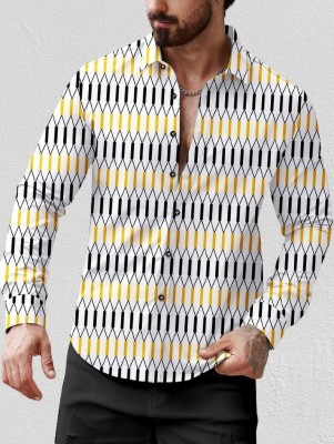 ISUEL FAB Men Ethnic Motifs Casual Yellow, Black Shirt