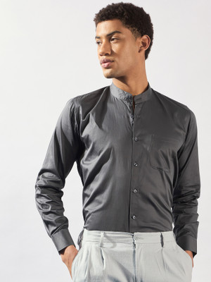 DENNISON Men Solid Casual Grey Shirt