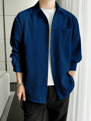 JIVANI BROTHERS Men Self Design Casual Dark Blue Shirt