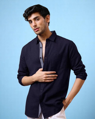 Mantratextile Hubb Men Self Design Casual Blue Shirt(Pack of 2)