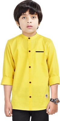 Paper Crane Boys Solid Casual Yellow Shirt