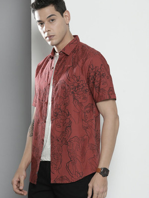 The Indian Garage Co. Men Printed Casual Orange Shirt