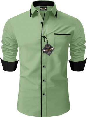LAXBON Men Solid Casual Light Green Shirt