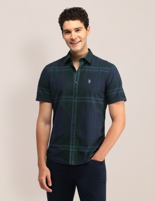 U.S. POLO ASSN. Men Checkered Casual Green Shirt