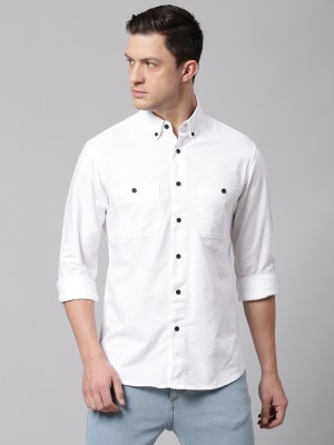 Dennis Lingo Men Solid Casual White Shirt