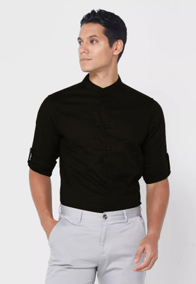 BASE 41 Men Solid Formal Black Shirt