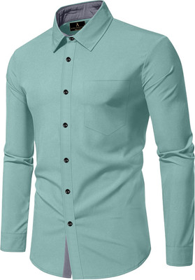 MUSA Men Solid Casual Light Green Shirt