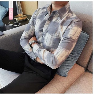 Urbatren Fashion Men Printed Casual Grey Shirt