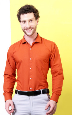 CONTRARY Men Solid Formal Orange Shirt