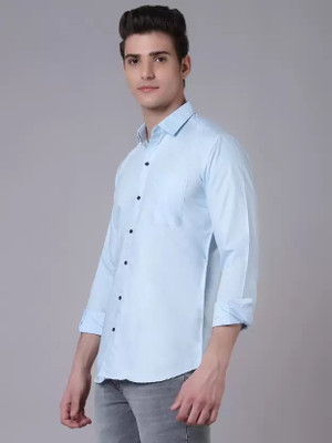 HEJAMAA CREATION Men Self Design Casual Light Blue Shirt