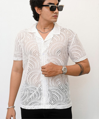 Jump Cuts Men Self Design Casual White Shirt