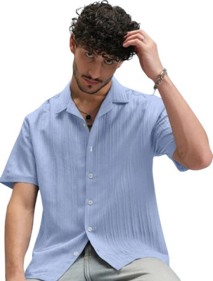 METRONAUT Men Self Design Casual Light Blue Shirt