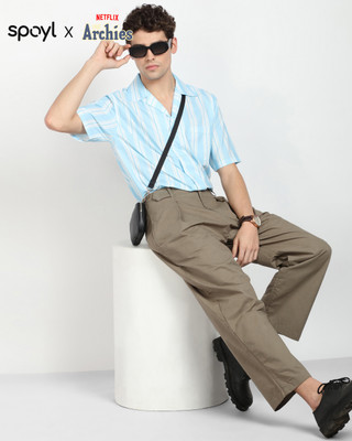 Unrule Men Striped Casual Light Blue, White Shirt