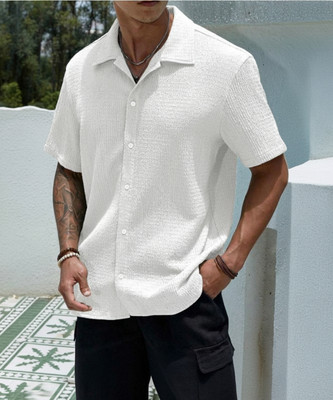 Solbiza Men Self Design Casual White Shirt
