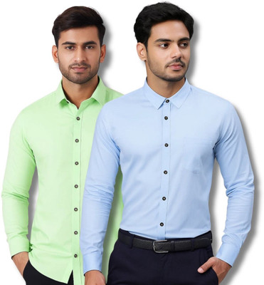 EchoWear Men Solid Casual Light Green, Light Blue Shirt(Pack of 2)