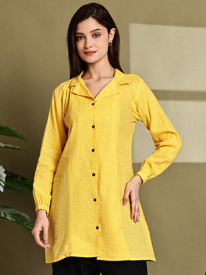 Aarsha Women Striped Casual Yellow Shirt