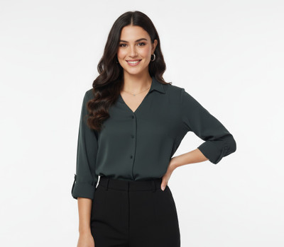 Kagul Women Solid Formal Green Shirt