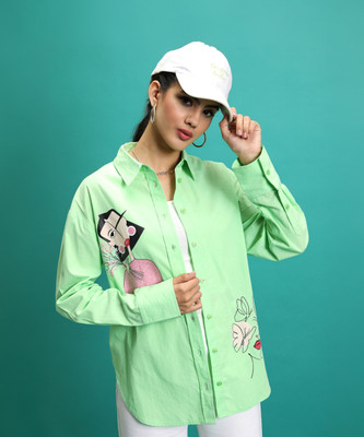 Tokyo Talkies Women Printed Casual Light Green Shirt