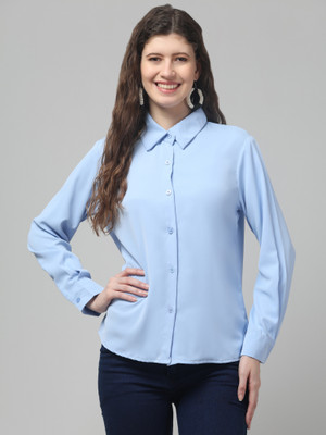 clobug Women Solid Casual Light Blue Shirt