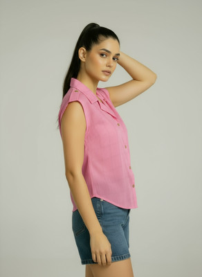 firequeen Women Striped Casual Pink Shirt