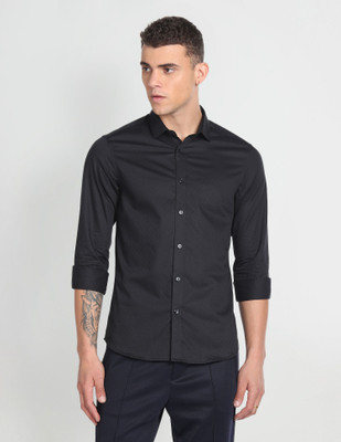 FLYING MACHINE Men Self Design Casual Black Shirt
