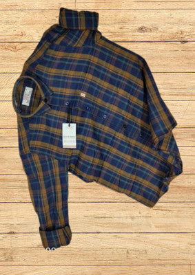 TIKI TEES TREND Men Checkered Casual Yellow, Dark Blue Shirt