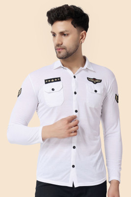 GEUM Men Printed Casual White Shirt