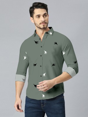 HASINI Fashion Men Printed Casual Green Shirt