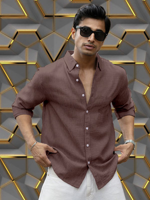 Virastix Men Self Design Casual Maroon Shirt
