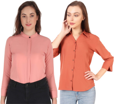 Mamnoon Women Solid Casual Grey Shirt(Pack of 2)