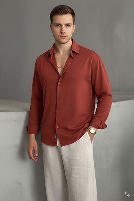 greet fashion Men Solid Casual Orange Shirt
