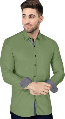 P & V Creations Men Solid Casual Light Green Shirt