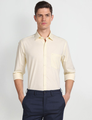 ARROW Men Self Design Formal Yellow Shirt