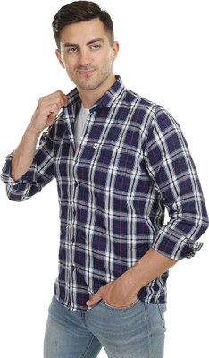 Shreyash Trend Men Solid Casual Dark Blue, White, Pink Shirt