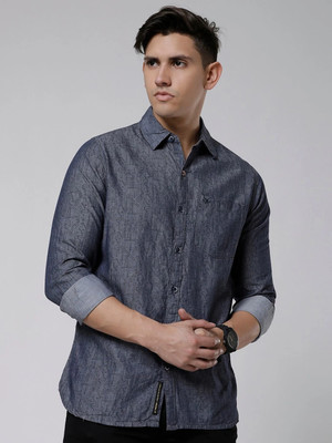 WROGN Men Solid Casual Blue Shirt