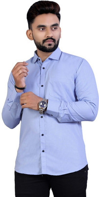Style Grove Men Solid Casual Blue Shirt