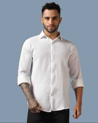 RAJARENCHODD Men Self Design Casual White Shirt