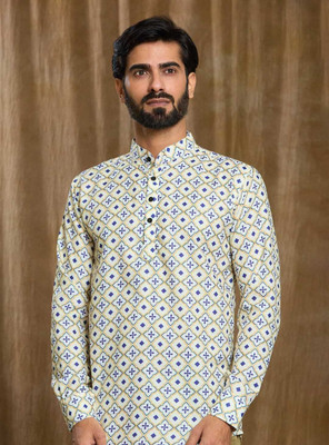 ISUEL FAB CREATION Men Printed Casual Yellow, Blue Shirt