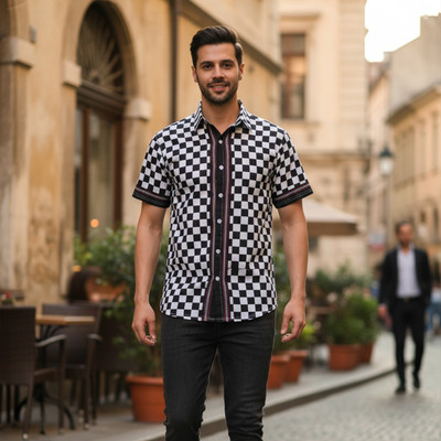 Sageware Men Printed Casual Black, White Shirt