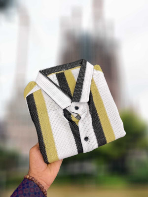 HEJAMAA CREATION Men Self Design Casual Yellow Shirt