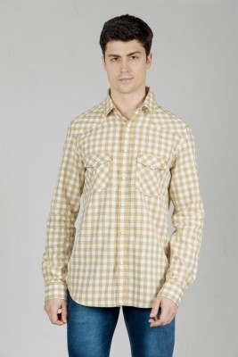 OZMOD Men Checkered Casual Beige Shirt