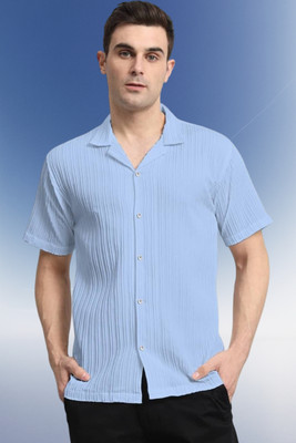 Dharamraj Fashion Men Self Design Casual Light Blue Shirt