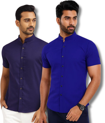 CROWNTAIL Men Solid Casual Dark Blue Shirt(Pack of 2)