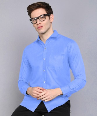 LYZOO FASHION Men Solid Formal Light Blue Shirt