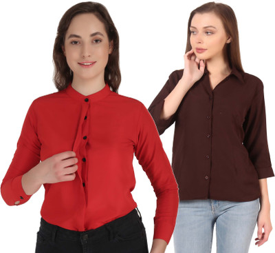 Miranga Women Solid Casual Light Green Shirt(Pack of 2)